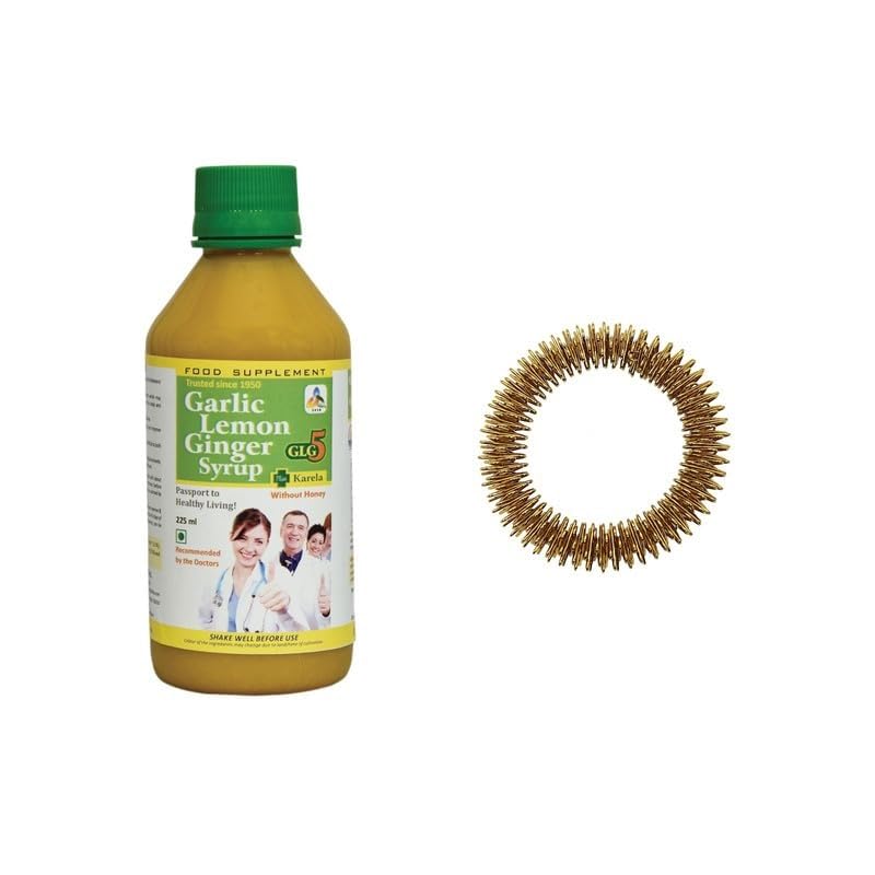 SKSB GLG5+ Karela Diabetes & Sugar Control Syrup Garlic, Lemon, Ginger, Karela, Turmeric & American Apple Cider Vinegar without Honey 225ml each with one No. Sujok Ring for Arms Acupressure-picture-24
