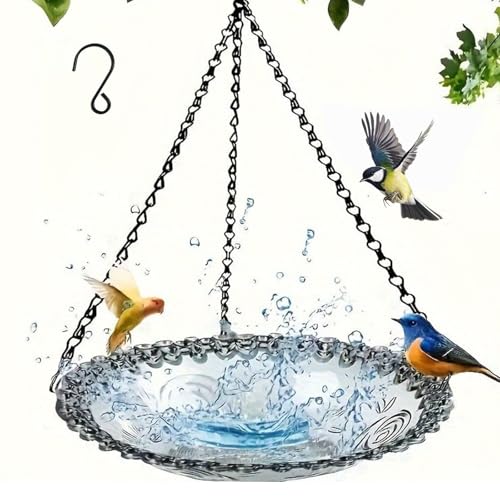 Hanging Birdbath, Outdoor Birdbath Bowl, Hanging Bird Feeder Tray for Garden Patio Backyard Decor Gift for Bird Lovers (Gray)