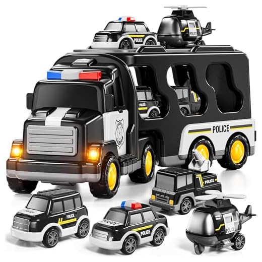 Kidology 5-in-1 Friction-Powered Police Truck Toy Set with Music – Montessori Educational Transport Carrier Vehicle Toy for Boys & Girls, Fun Birthday Gift for Kids Ages 3+