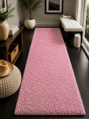 Image of Shaggy Runner Carpet 2x5 Ft| Soft Fluffy Microfiber & (Pink)