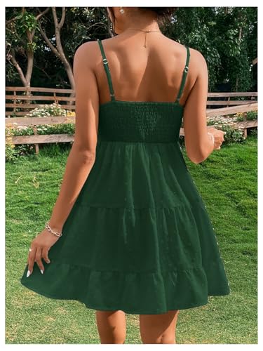 Image of Floerns Women's Swiss Dots Sleeveless Ruched Bust Ruffle Hem Cami Short Dress