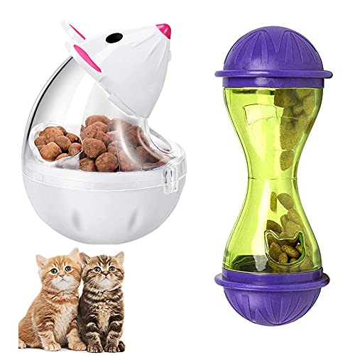 QDDS 2 Piezas Alimentadores Interactivos Comida Gatos, Bola Alimentación Mascotas, Juguete Bola Comida para Gatos Mascotas, Bolas de Pelota Dispensadora de Comida para Perros y Gatos (Blanco, Morado) Cover
