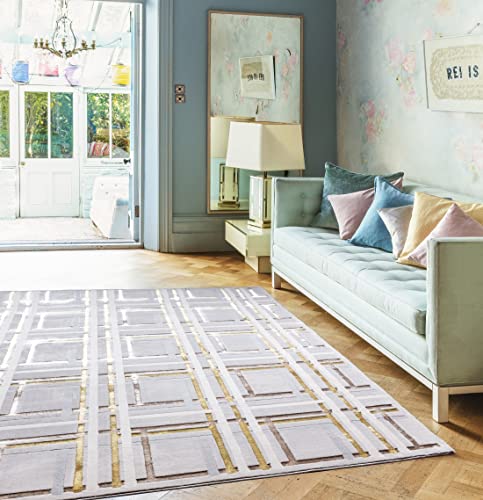 Lord of Rugs Aurora Elexus AU15 Modern Geometric Squared 3D Shiny Metallic Gold Bronze Grey Rug Luxury Carpet (120x170cm (4'x5'6"))