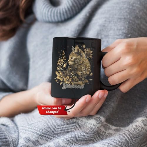 Taza cerámica personalizada con diseño de gato y flores miniatura 2