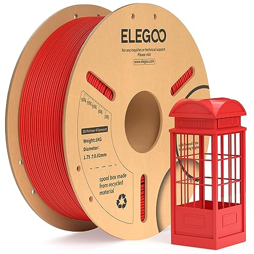 ELEGOO PLA+ Filament 1.75mm Red 1KG PLA Plus Tougher and Stronger 3D Printer Filament Dimensional Accuracy +/- 0.02mm 1kg Cardboard Spool(2.2lbs) Fits for Most FDM 3D Printers