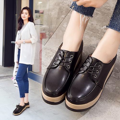 Women's Leather Platform Wedges Oxford Shoes Fashion Round Toe Thick Sole Lace Up Sneakers Casual Work Dress Oxfords4