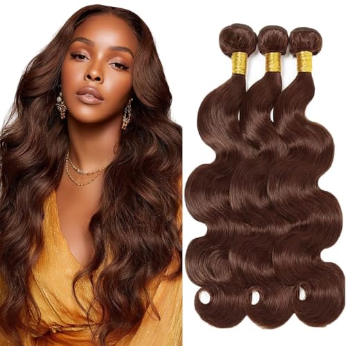 Body Wave Human Hair Bundles 26 28 30 Inches Color #4 Chocolate Brown Virgin Bundle Dark Brown Body Wave Bundles Human Hair Extensions 300G