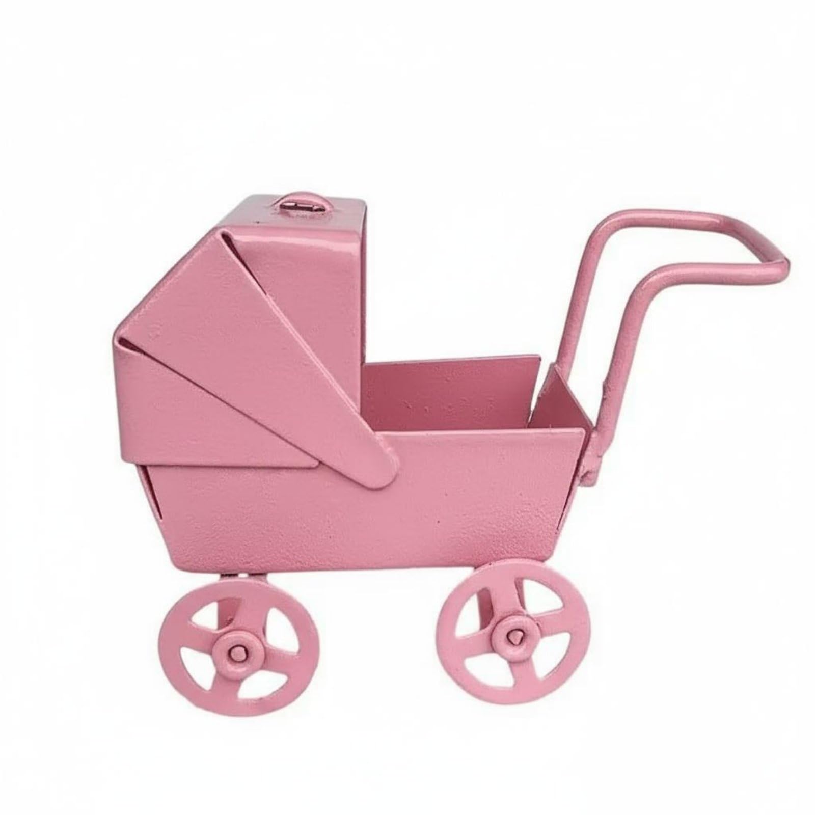 JunZheHub Miniature Pram Infant Carriage Nursery Accessory Made of Iron with Authentic Rotating Wheels Suitable for Dollhouse Display Collector Decoration, Pink