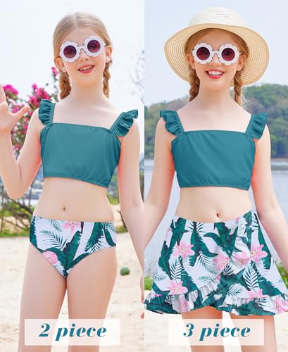 Image of ALISISTER Girls Swimsuit 3 Piece Bathing Suits Summer Bikini Tankini Sets with Cover Up Skirt for 4-12 Years