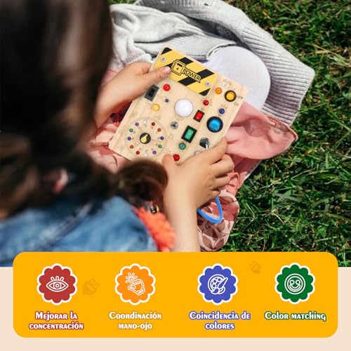 Miniatura 5 de Busy Board Juguetes Montessori 1 Años Tablero De Actividades Juguete Sensoriales De Madera Con 10 Interruptores Y 23 Luces Led Educativo Motricidad Fina Para Niños 1 2 3 Años, Niños Y Niñas