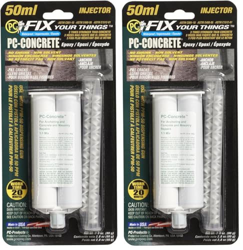 Image of PC Products PC-Concrete Epoxy Adhesive Paste for Anchoring and Crack Repair, Two-Part 50 ml Cartridge, Gray 70505 (Pack of 2)