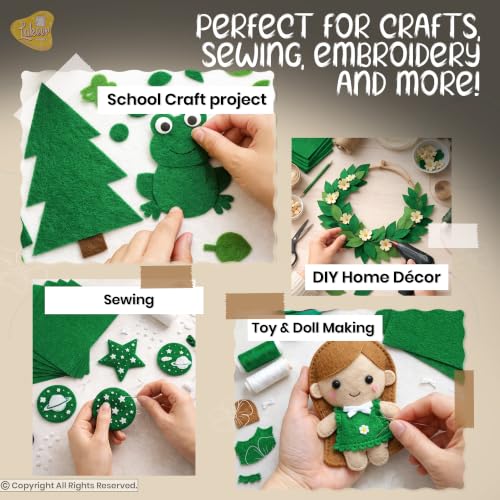 Image of Lakeer A4 Felt Sheets for Craft, Pack of 10, Dark Green, 1mm Thickness, 29.7 x 21 cm, Stiff Felt Fabric for DIY Sewing, Embroidery, Patchwork and School Projects