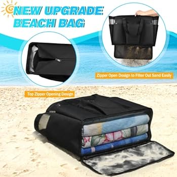 BTNEEU Strandtas - 45L extra grote waterdichte familievakantie zomer schoudertas met rits voor winkelen, yoga, reizen, picknick, Groen, Large