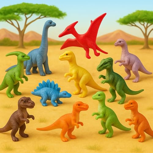 Image of 12-Pcs Realistic Dinosaur & Dragon Toy Set for Kids 2+ Years | Small-Size Roaring Dino Figures | Safari Action Animal Figurines | Educational Pretend Play | Birthday & Return Gifts for Boys & Girls