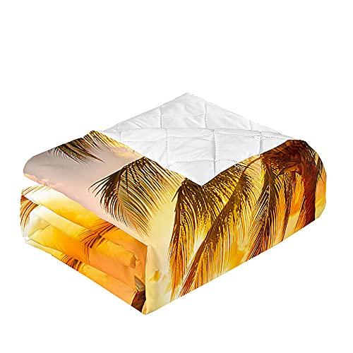 Surwin Colcha de Verano Colcha Acolchada para Cama de Matrimonio Individual,Colcha Bouti de Primavera/Entretiempo Microfibra Ligera Reversible Cubrecama -3D Olas de Playa (Atardecer,100x150cm)