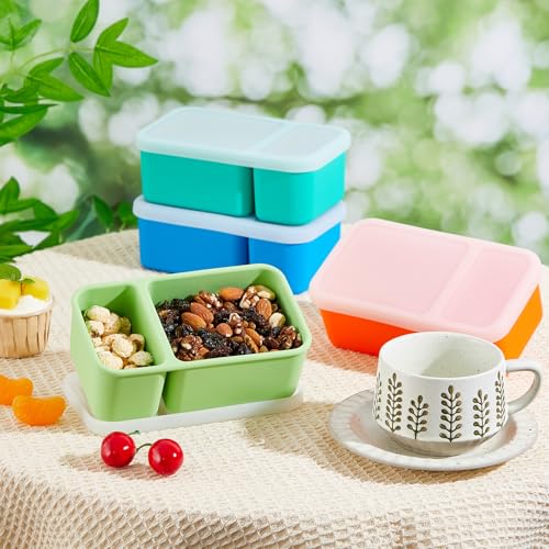 Roshtia 4 Pack Silicone Food Containers with Lids, Reusable Thickened Bento Lunch Box Packs for Meal Prep Food Storage, Microwave Dishwasher Safe(2 Compartment,Light) by Roshtia - Used condition - Image 4