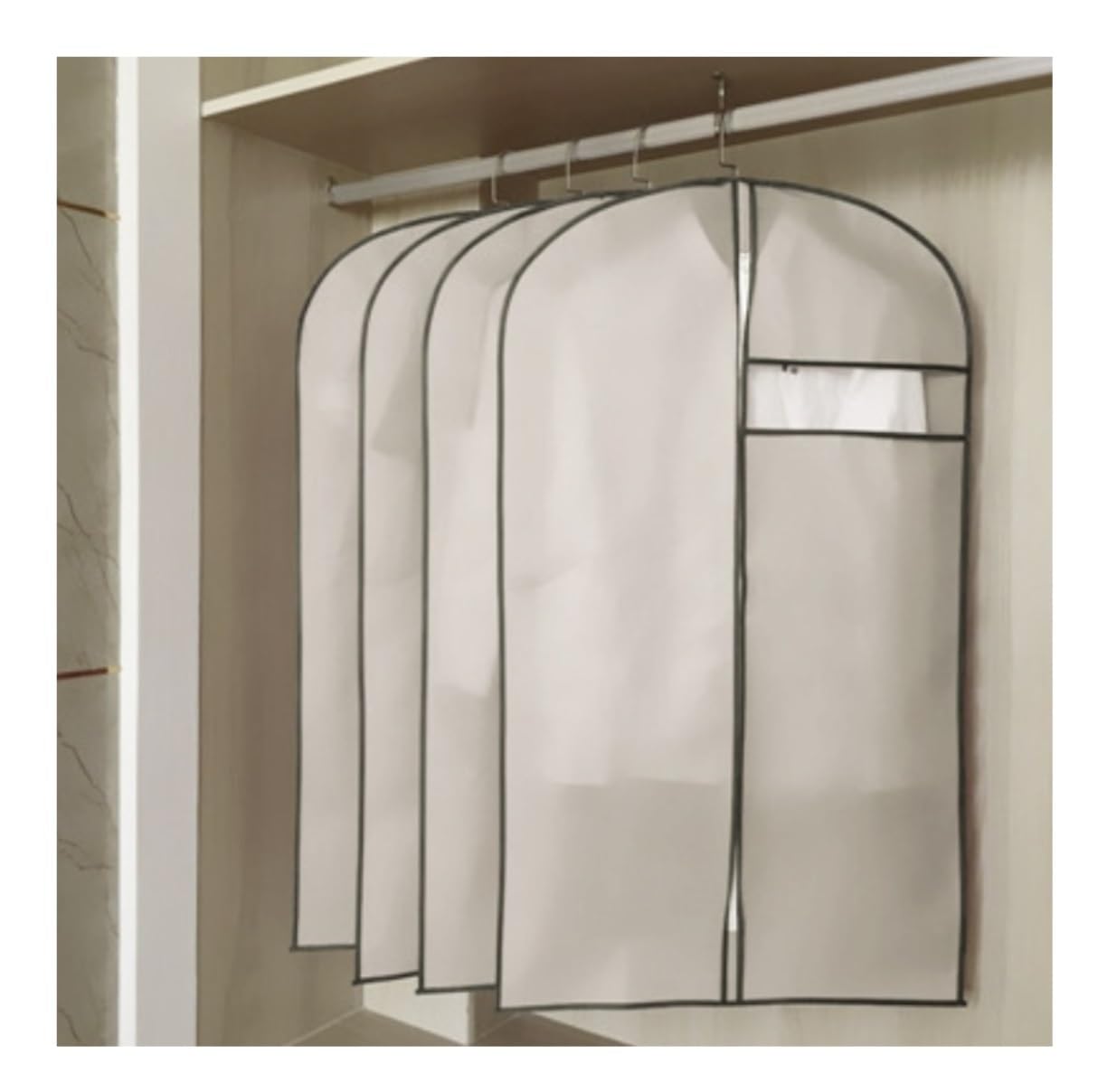 Kleidersack, Anzugsack, 4-teilig, mit Sichtfenster, Reise-Anzugsack for Aufhängen von Kleidung, Kleiderhüllen(Beige,60 * 125cm)