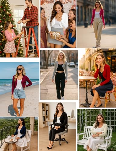 U.Vomade Women's Cropped Cardigan Bolero Shrug Open Front Sweater Long Sleeve S-1X4