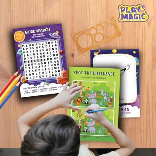 Image of PlayMagic BrainActiv Kaleidoscope Making DIY Kit for Kids 3+|Magical Pattern Creation Kit|2 Kaleidoscopes, Scratch Sheets, 8 Activity Sheets|Educational Birthday Gift for Kids-Space & Animal Adventure