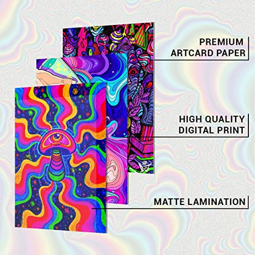 Image of CodersParadise Psychedelic Wall Collage Kit - Pack of 54 Aesthetic 4x6 Inch Posters for Bedroom, Dorm & Living Room Decor | Vibrant Trippy Psychedelic Cardstock Wall Art Prints with Glue Dots Included