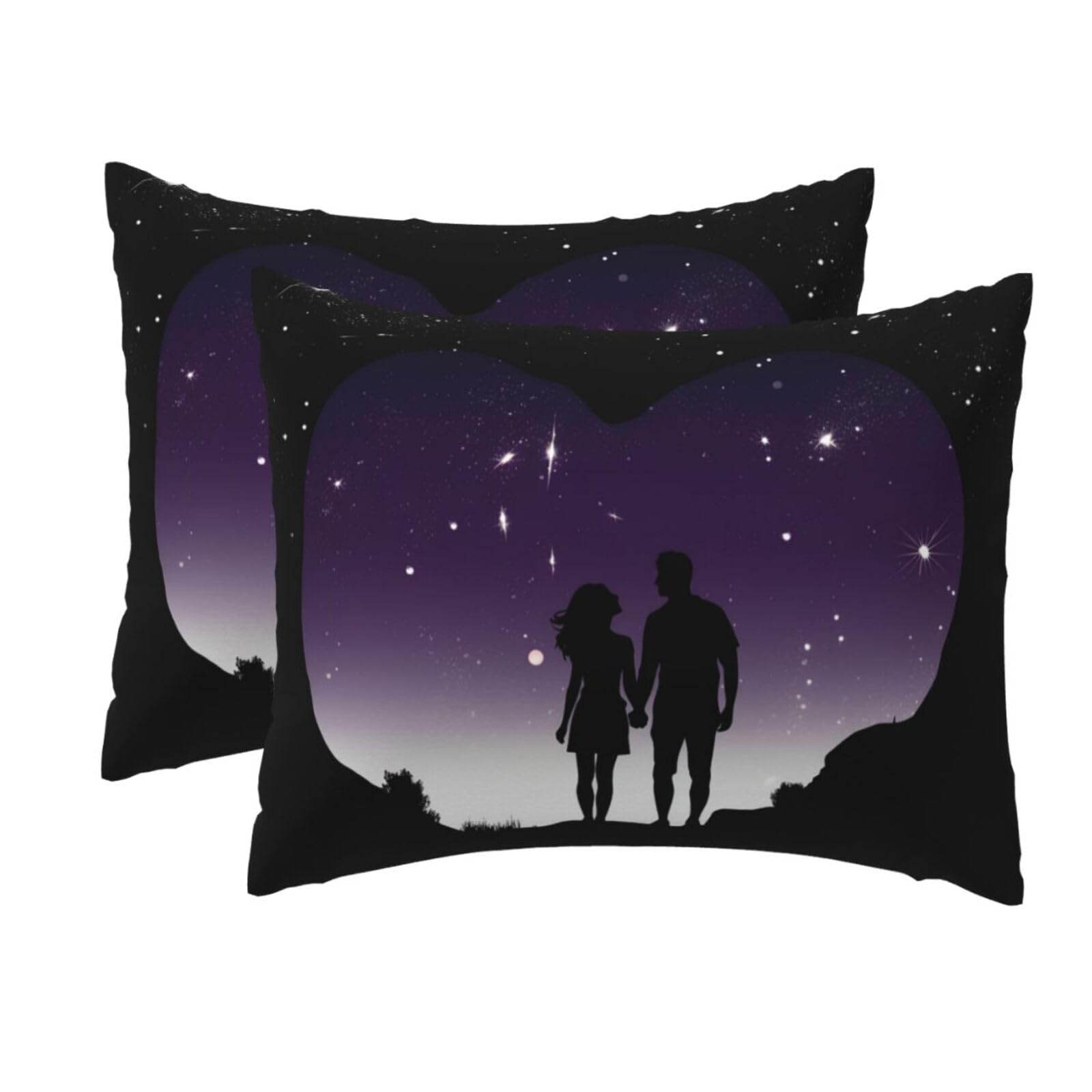 2 Pack Standard Size Pillow Cases for Hair and Skin Soft Breathable Pillow Case Covers with Hidden Zipper Space Silhouette Couple Pillowcase 20x26 Inches Pillow Cover for Sleeping Gift