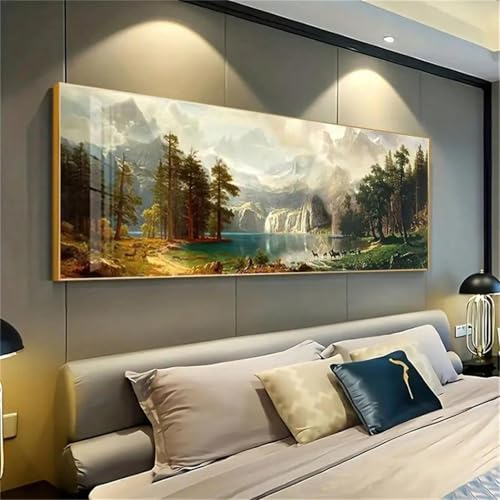 Peinture paysage d'hiver 60x180 pour habiller un grand mur vide de salon