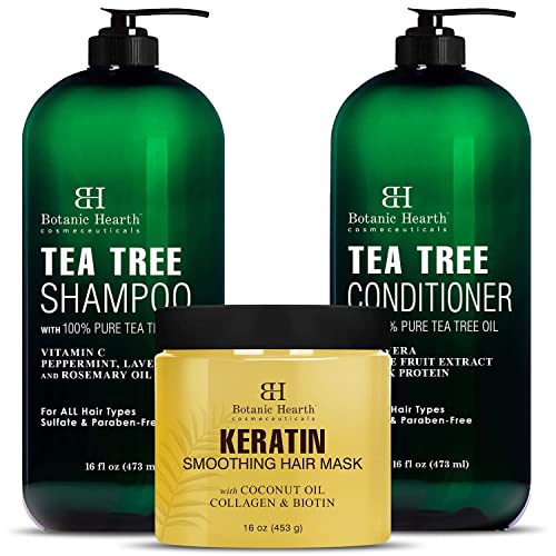: Botanic Hearth Keratin Hair Mask (16 oz) and Tea Tree Shampoo and Conditioner Set (16 oz each) Bundle
