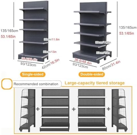 Heavy Duty Retail Display Rack with 20 Hooks, 5-Tier Supermarket Shelf, Snack Organizer for Convenience Stores, Drugstores, Garages (Type B, L93xH135cm)