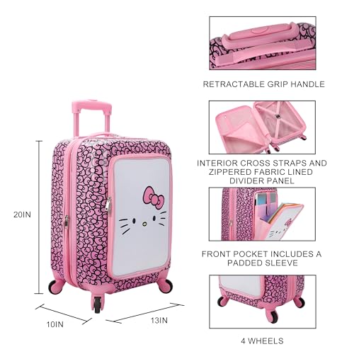 Bioworld Hello Kitty Face & Bow 20" Hardside Rolling Luggage2