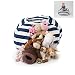 T-Bugs Best Stuffed Animal Storage Bean Bag Chair, Premium Cotton Canvas Toy Organizer for Kids Bedroom, Perfect Storage Solution for Plush Toys, Blankets, Towels & Clothes (38", Blue/White Stripes)