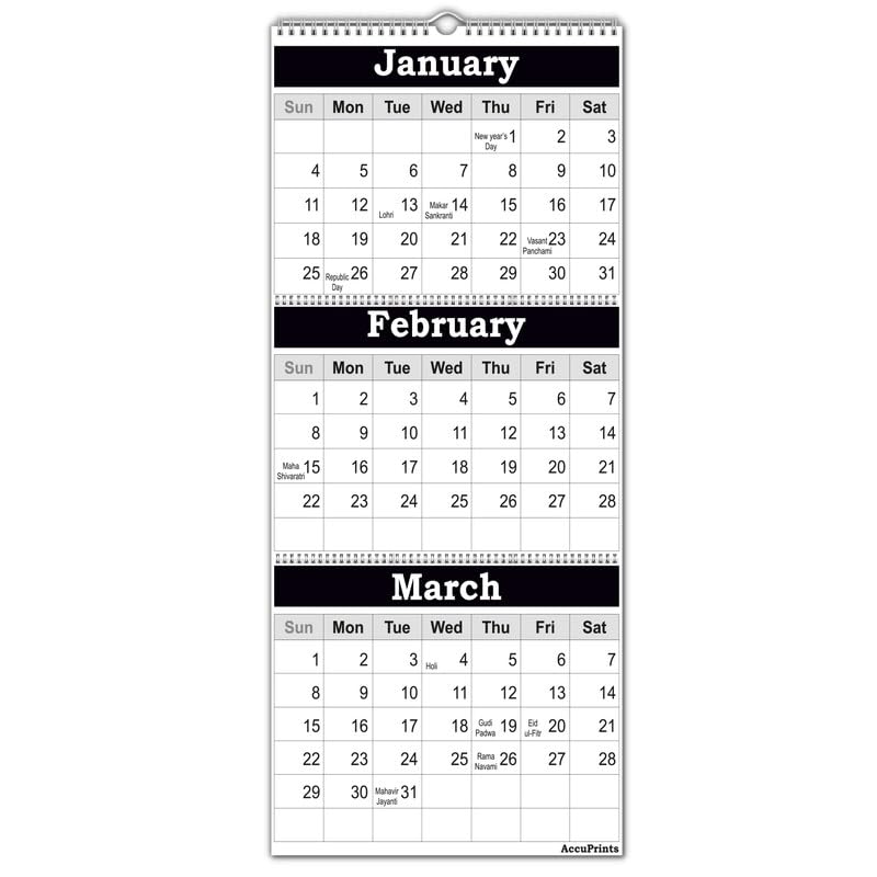 AccuPrints® 2026 Wall Calendar - 3-Month Wall Calendar Display