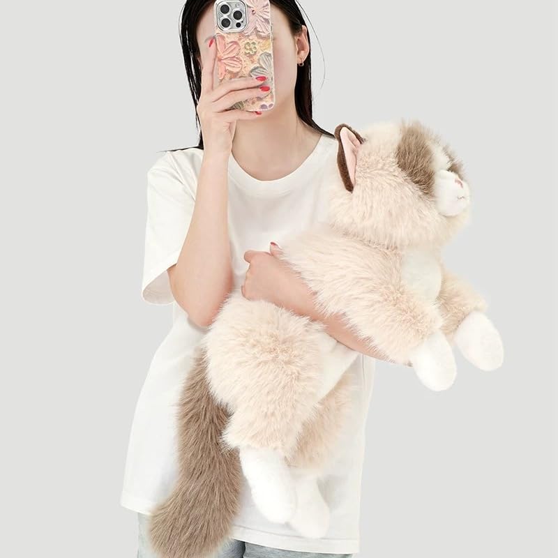 Niedliches Plüschtier Katze – Weiche Flauschige Simulation Ragdoll Kätzchen Puppe, Gefülltes Tier Kuschelkissen, Süßes Stofftier Geschenk für Mädchen & Kinder (Weiß,45cm)
