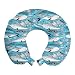 ABAKUHAUS Ballenas Cojín de Viaje para Soporte de Cuello, Las Ballenas Unicornio Algas Motivos, de Espuma con Memoria Respirable y Cómoda, 30x30 cm, Profundo Cielo Azul y Blanco