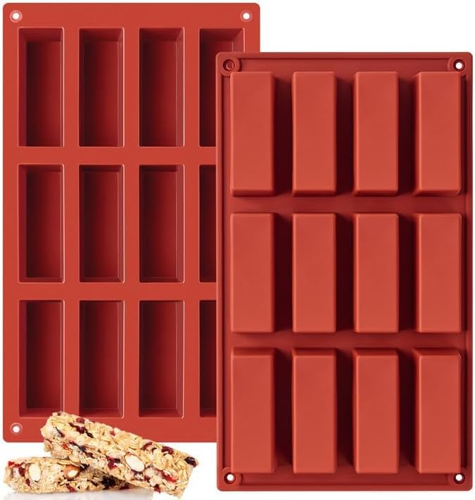Image of Moldberry Silicone Protein Bar Mold - 12 Cavity Medium Narrow Rectangle Energy Bar Maker for Caramel, Muffins, Brownies, Cornbread, Cheesecake, Soap, Butter - Non-Stick Bakeware Mould (1 Pack)