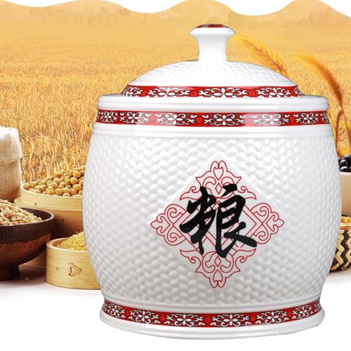 Recipiente de arroz de cerámica blanco con tapa para almacenamiento sellado 2