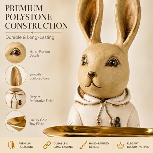 Image of ARMONIA Decorative Rabbit Tray Holder with Golden Tray | Multipurpose Premium Organizer in Matte Finish | Luxury Home Decor Accent for Living Room, Dining & Gifting