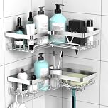 KEGII Corner Shower Caddy - Shower Organiser No Drilling Shower Shelf Adhesive Shower Storage Rack for Bathroom, Stainless Steel Silver