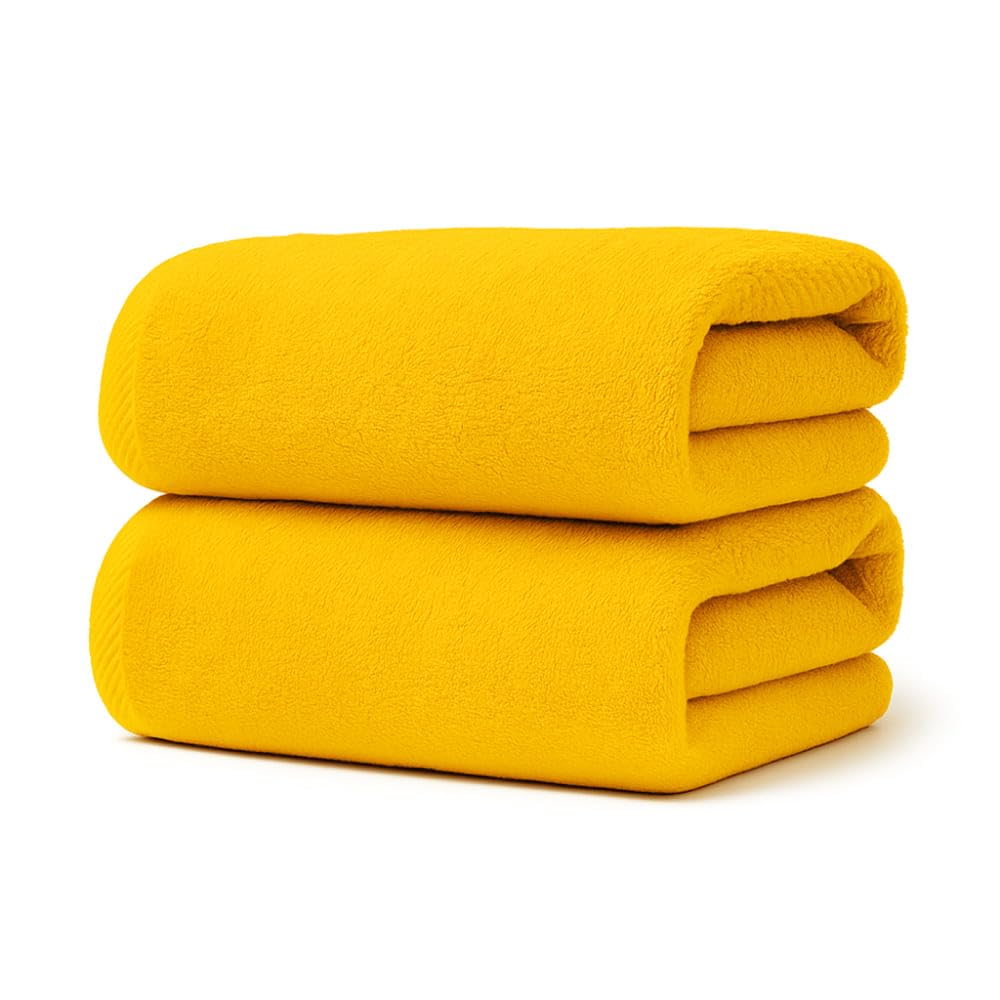 MFAZ Morefaz Ltd Towel Set – Bath Towel Set of 2, 50x100 cm, 100% Cotton 500 GSM, Soft Thick & Highly Absorbent Towels, Ideal for Bathroom, Gym, Hotel or Everyday Home Use (Yellow)