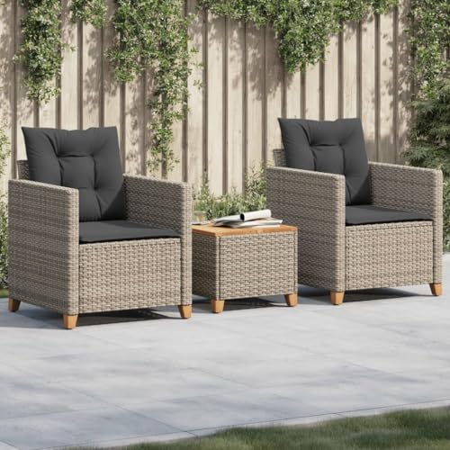 Owoxanthellate 3-Piece Patio Bistro Set Grey PE Rattan Balcony Table