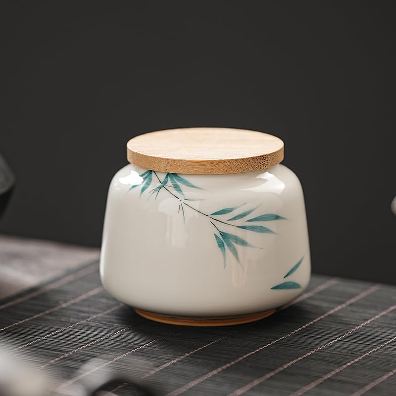 SONGCHAO Sugar Jar Hand-Painted Ceramic Tea Cans Small Portable Storage Tea Empty Cans Desktop Sealed Moisture-Proof Cans Tea Canister(C)