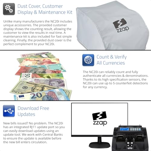 Image of ZZap Bill Value Counter & Counterfeit Detector - Money Cash Currency Machine (NC20i)