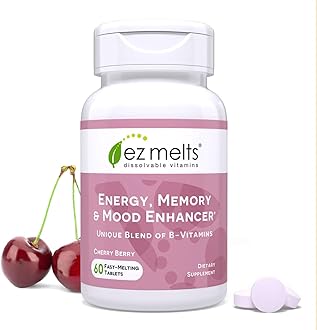 EZ Melts Energy Memory & Mood Enhancer, Methylated B-Complex, Sublingual Vitamins, Vegan, Zero Sugar, Natural Cherry Flavor, 60 Fast Dissolve Tablets
