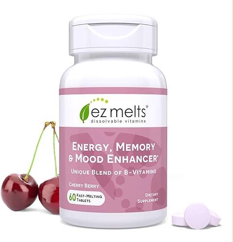 EZ Melts potenciador de energía, memoria y estado de animado, complejo B metilado, vitaminas sublinguales, vegano, cero azúcar, sabor natural a