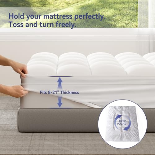 ELEMUSE Queen Mattress Topper for Back Pain, Extra Thick Mattress Pad Cover, Plush Soft Pillowtop with Elastic Deep Pocket, Overfilled Down Alternative Filling by ELEMUSE - Image 4