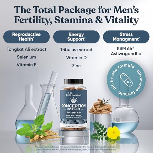 Image of Eu Natural Conception for Him - Male Fertility Supplements with Ashwagandha, Folate & Zinc - Sperm Count, Motility & Strength Support - Fertility Support for Men, 60 Vegetarian Capsules