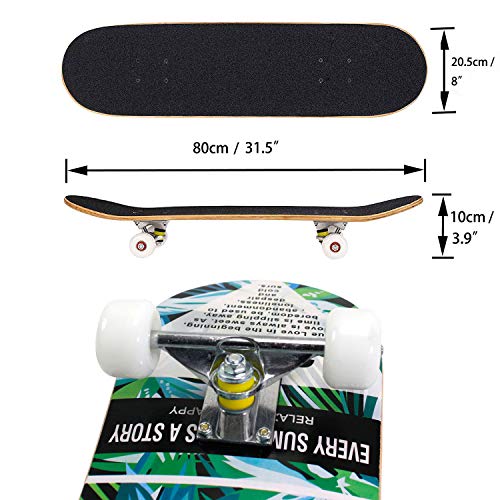 Geelife Skateboard 7 Layers Decks 31"x8" Pro Complete Skate Board Maple Wood Longboards for Teens Adults Beginners Girls Boys Kids (Summer)