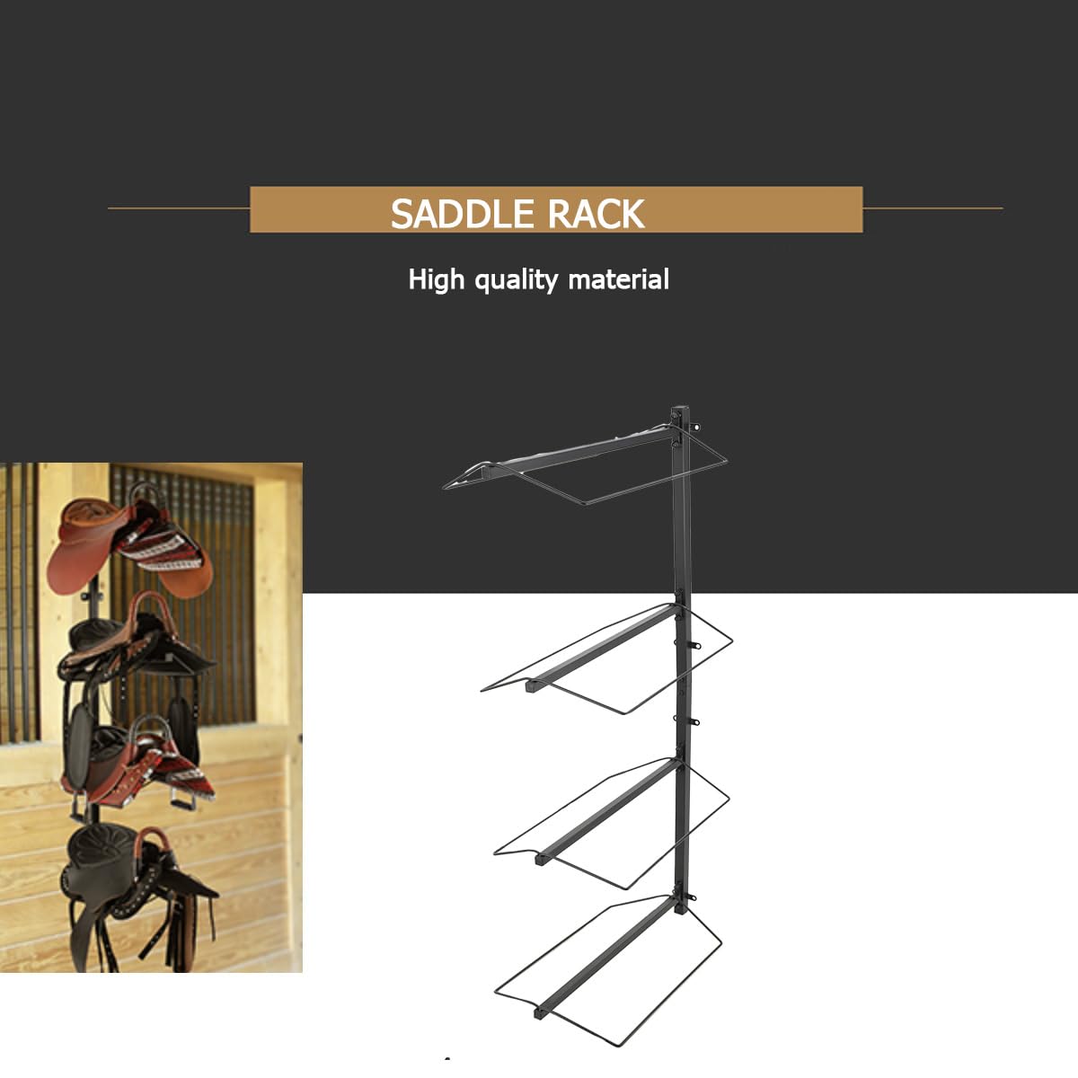 2 Pcs 4 Tier Saddle Stand Saddle Rack Wall Mount Horse Saddle Storage Rack Western and English Saddle Storage Horses Supplies Accessories Holds Tack, Pad, Accessories for Horses