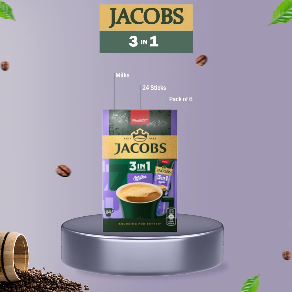 JACOBS 3in1 Milka, instant coffee powder, 6 x 24 sticks/sachets, 297.6g