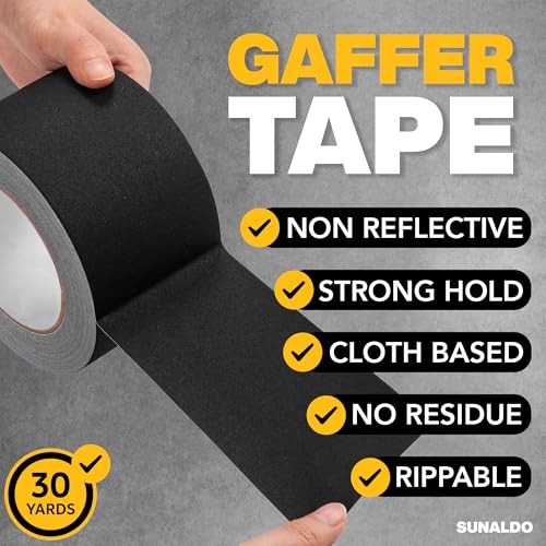 Image of Gaffers Tape Heavy Duty, Easy to Rip, Residue-Free Professional Grade Floor Tape for Electrical Cords, Matte Finish Non Reflective, Weather Resistant (1, Black, 3 inch x 30 Yards)