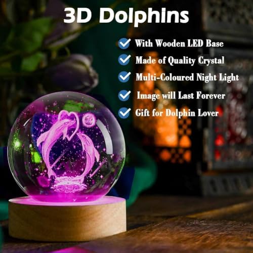 Image of Hamsa Magical Crystal Ball Night Light, LED Color-Changing Globe Lamp, Crystal Ball Lamp, Desktop Decorative Mood Light (16 Color Dolphin Love)